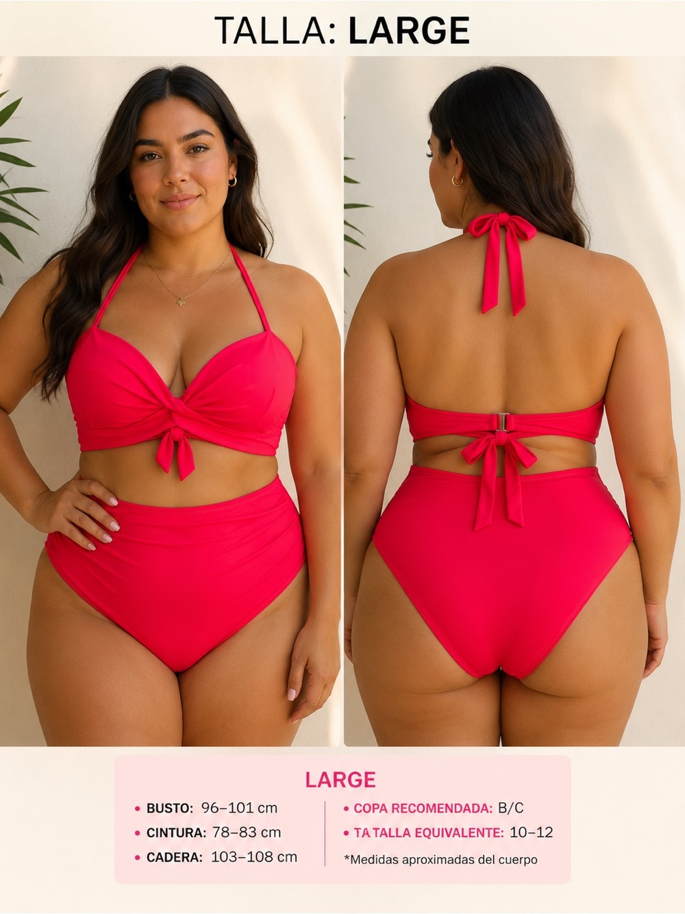 Plus-Size Halter Tie Bikini Set in Bright Pink